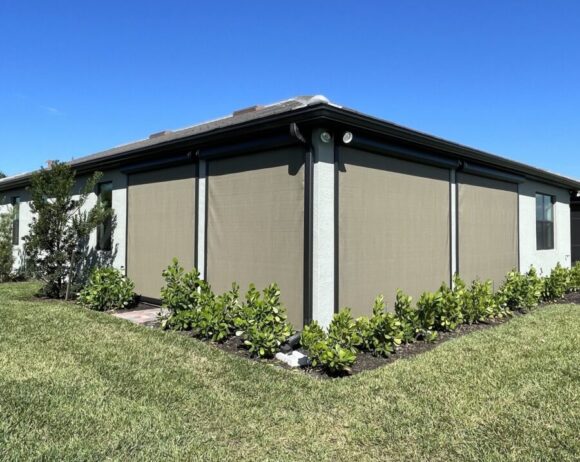 Lanai hurricane screen deployed for hurricane season in South Naples, FL