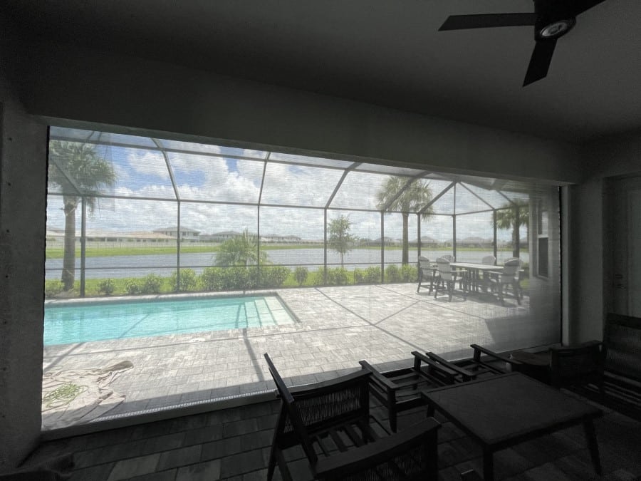 Hurricane screen installation Naples FL new home construction inside view Storm Protection Screen Kevlar technology