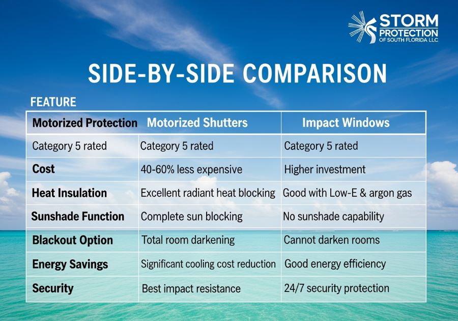 Side by side comparison hurricane shutters vs impact windows