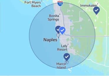 Map of Storm Protection service areas from Marco Island to Naples, FL, Bonita Springs, Ave Maria and Estero.